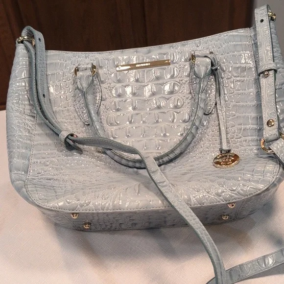 Brahmin Light Blue Croc-Embossed Satchel - Picture 1 of 3
